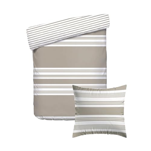 Pure Cotton 2-Piece Single Bed Linen – Duvet Cover 135 x 200 cm and 1 Pillowcase 80 x 80 cm – 100% Cotton Satin, 80 Thread Count – Oeko-TEX Certified – Erida – Taupe