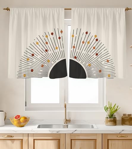 "Stanoha Kitchen Curtains (2 Pcs) Over Sink Cafe Basement Cortinas para Cocina Farmhouse Short Mini Curtain for Bathroom Window Spring Summer Elegant Country Rustic Modern Cute, 26??30"", Boho"