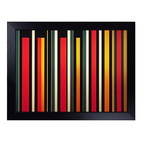 Lap Tray with Bean Bag Cushion, Striped Abstract Art - Handmade in the UK, Raised Wooden Edge, Padded Cushion, Heat-Resistant Wipe-Clean Surface, for Meals, Laptops and Crafts
