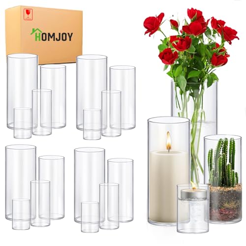 16 Pack Glass Cylinder Vases 4,6,8,10 Inch Tall Clear Flower Vase Hurricane Floating Candle Holder for Table Centerpiece Wedding Home Decor