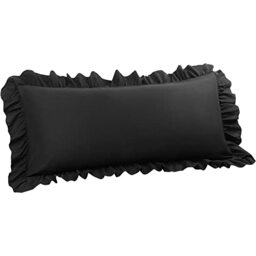 "PiccoCasa Soft Microfiber Plain Bolster Pillowcase with Decorative Ruffle and Envelope Closure Full Body Pillow Case Cover Black 20""x55"" (4ft 6in)"