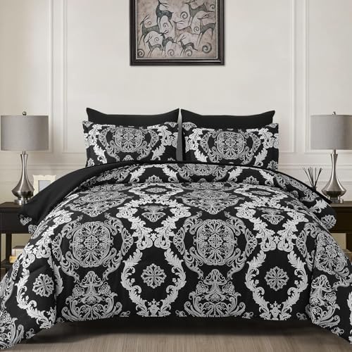 WONGS BEDDING Black White 7 Pieces Comforter Set Damask Comforter Bedding Set-YS01AB091353Q7U-A