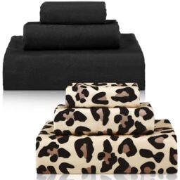 Yoande 6 Pcs Leopard Towel Set, Soft Absorbent Bath, Hand & Washcloths, Black & Brown Leopard Print, Spa & Guest Towels