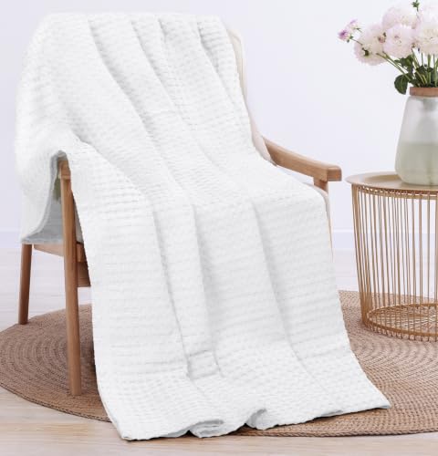 Utopia Bedding Cotton Waffle Blanket 300 GSM (White - 152x127 cm) Soft Lightweight Breathable Bed Blanket Big Size Layering Any Bed for All Season