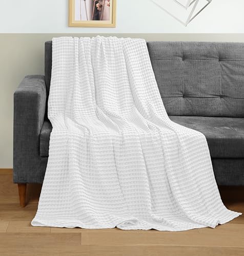 Utopia Bedding Cotton Waffle Blanket 300 GSM (White - 152x127 cm) Soft Lightweight Breathable Bed Blanket Big Size Layering Any Bed for All Season