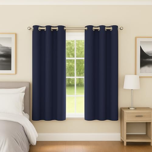 Enhanced Living Nightfall Eyelet Blackout Curtains - Thermal Navy Blue Curtains for Bedroom - 46x54 inch (117x137 cm) - 230gsm, Supersoft, Energy Saving & Noise Reducing - 2 x Curtain Panels