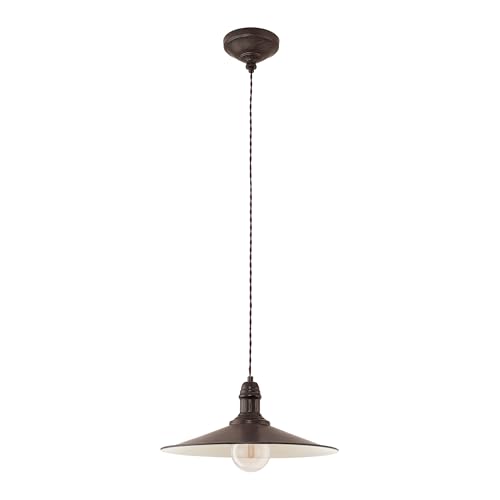 Eglo Pendant Light Stockbury, 1-Light Hanging Lamp Industrial, Vintage, Retro, Steel Pendant in Antique Brown, Beige, Dining Table Lamp, Living Room Hanging Light, E27 Socket, Ø 36 cm