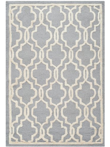 Safavieh Trellis Indoor Hand Tufted Rectangle Area Rug, Cambridge Collection, CAM131, in Silver / Ivory, 122 X 183 cm for Living Room, Bedroom or Any Indoor Space