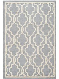 Safavieh Trellis Indoor Hand Tufted Rectangle Area Rug, Cambridge Collection, CAM131, in Silver / Ivory, 122 X 183 cm for Living Room, Bedroom or Any Indoor Space