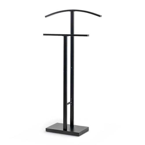TAISSU - Valet Stand Model ADAK - Matte Black - With Top Hanger and Pants Bar - 52 x 18 x 100 cm - Steel with Concrete Base - Bedroom Coat Rack