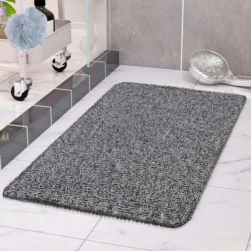 COSYLAND Non-Slip Shower Mat 40 x 80 cm - Shower Mat Non-Slip with Drain - Soft PVC Loofah Non-Slip Mat Bath - Quick Drying Bath Mats - (White + Black)