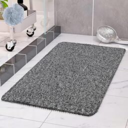 COSYLAND Non-Slip Shower Mat 40 x 80 cm - Shower Mat Non-Slip with Drain - Soft PVC Loofah Non-Slip Mat Bath - Quick Drying Bath Mats - (White + Black)