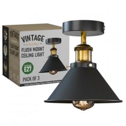 LEDSone E27 Ceiling Lights Metal Flush Mount Ceiling Lamp for Living Room, Bedroom, Kitchen, Dining Room Vintage Flush Mount Lighting 18cm Brushed Brass Conical Shade Lighting Without Bulb (3 Pcs)