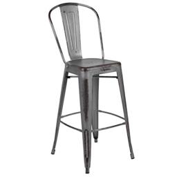 "Flash Furniture Blake Commercial Grade 4 Pack 30"" High Distressed Silver Gray Metal Indoor-Outdoor Barstool with Back"