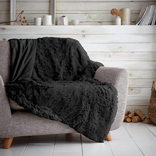 Gaveno Cavailia Hugg and Snugg Teddy Fleece Sofa Bed Blanket, Super Soft Fluffy Easy Care Decorative Throw, Cosy Warm Settee ThrowOver, Double 150x200 Cm, Charcoal