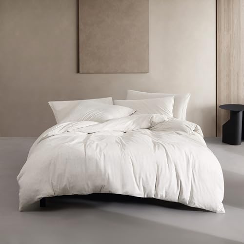 Calvin Klein - King Duvet Cover Set, Luxuriously Soft Home Decor, Modern Cotton Melange Jersey Bedding (Ivory Grey Heather, King)