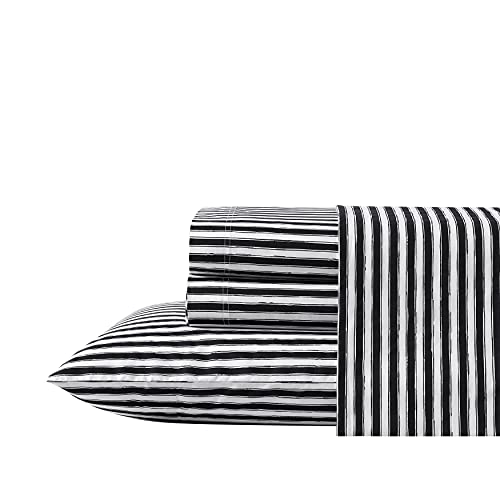 Betsey Johnson- Twin Bed Sheets, Cotton Percale Bedding Set, Crisp & Cool, Lightweight & Breathable, Ideal Dorm Essentials (Sketchy Stripe, Twin)