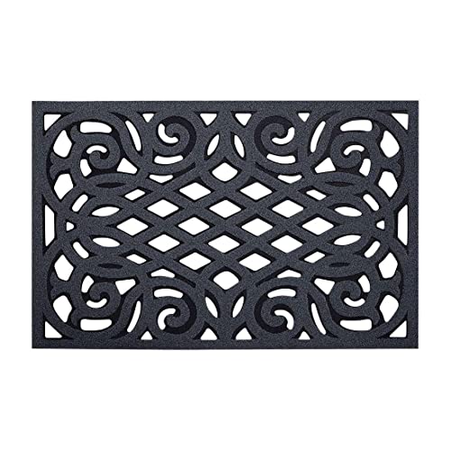Nicoman Outdoor Doormat Decorative Stair Mats Heavy Duty Drainage Dirt Trapper Porch Rubber Skid Proof Anti Slip - (Small, Grey, 60 x 40cm)