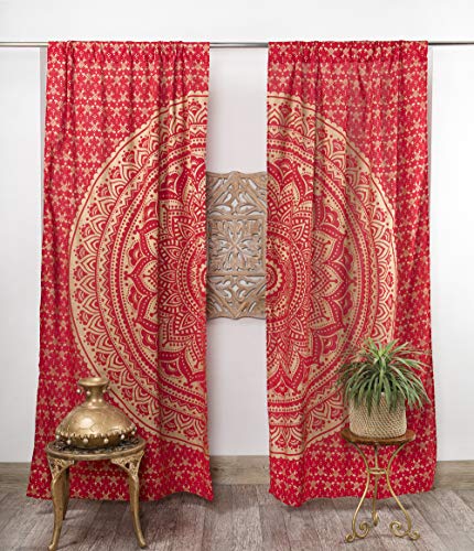 Popular Handicrafts Indian Hippie Bohemian Beautiful Ombre Color Mandala Curtain Panels Red Gold
