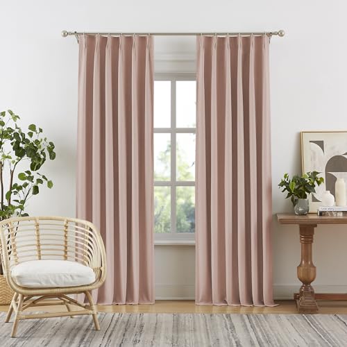 DUALIFE Pinch Pleated Back Tab Pink Blackout Curtains for Girls Bedroom Decor Baby Pink - Room Darkening Thermal Insulated Drapes with Hooks 40 x 63 Inches Long Set of 2 Panels