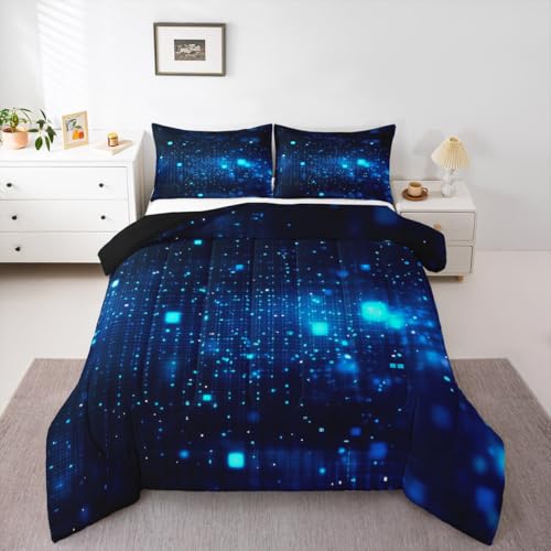 jejeloiu Grid Geometric Comforter Twin Size Luxury Bedding Set for Boys Girls Teens Square Pattern Duvet Quilt Breathable Soft Lightweight Microfiber Room Decor