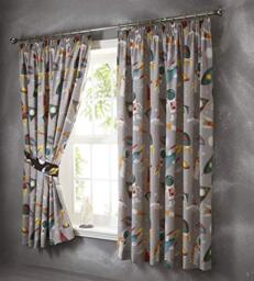 Portfolio Spaceman Eyelet Pair Lined Ring Curtains, Polyester, Grey, 66x72