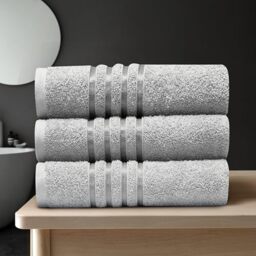 GC GAVENO CAVAILIA Stripe Towels Bath Sheets 3Pack - 90X150 Cm 550 GSM Bath Sheets Extra Large For Bathroom, Spa - Quick Dry & Highly Absorbent, Washable Cotton Silver Towels Set XL Bath Sheet, Silver