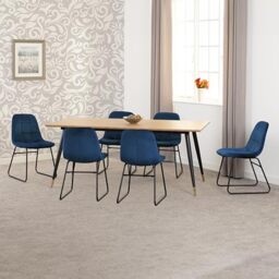 Seconique Hamilton Large Dining Set with Lukas Chairs in Medium Oak/Blue