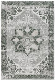 SAFAVIEH Traditional Rug Ideal for High Traffic Areas - Machine Washable and Non Slip - Tucson Collection, Short Pile, in Dark Green and Beige, 91 X 152 cm