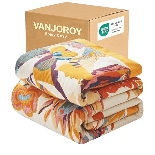 "VANJOROY Boho Sofa Coach Bed Large Throw Blanket Decor with Tassels, 100% Pure Cotton Soft Handwoven Reversible Soft Throw for Coach,Quilt,Bedspread,and Gift.. (60"" x 80"")"