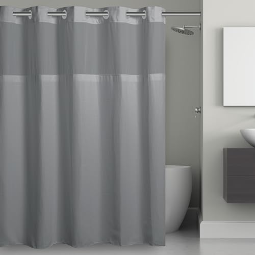 "Hookless Microfiber 71"" x 74"" Shower Curtain in Frost Grey"