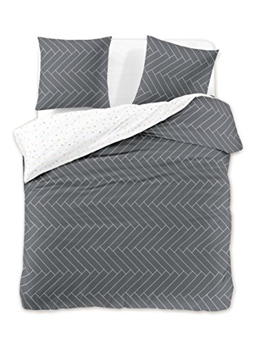 DecoKing Premium 29398 Bed Linen 230 x 220 cm 2 Pillowcases 50 x 75 Graphite Geometric Pattern Duvet Covers Renforcé Cotton Mako Satin Cotton Sateen Double-Sided Ducato Collection Panels Grey White