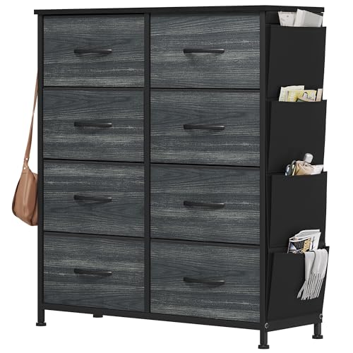 YITAHOME Chest of Drawer with 8 Drawers for Bedroom Fabric Dresser Storage Drawers With Handles Metal Frame for Living Room, Hallway,Black wood grain