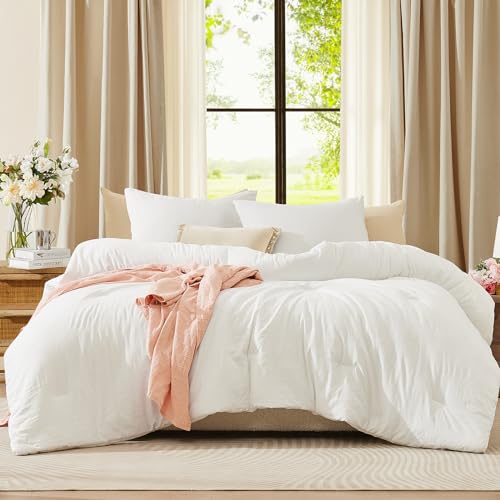 King Size Comforter Set-3 Pieces Soft Arctic White Comforter Bedding Set - All Seasons Prewashed Cozy Down Alternative Lightweight Comforter Sets with 2 Pillow Shams