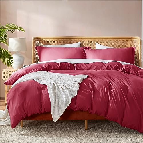 Nestl Bedding Duvet Cover, Protects and Covers your Comforter / Duvet Insert, Luxury 100% Super Soft Microfiber, King Size, Color Burgundy Red, 3 Piece Duvet Cover Set Includes 2 Pillow Shams by Nestl Bedding