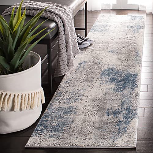Safavieh Abstract Rug for Living Room, Dining Room, Bedroom - Invista Collection, Short Pile, in Grey and Ivory, 61 X 244 cm