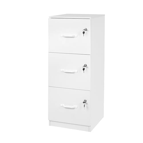 Relaxdays Hanging File Cabinet with 3 Lockable Drawers, 103x40x40cm, White