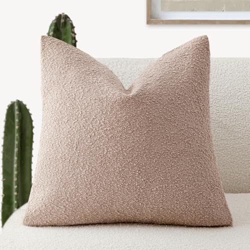 Foindtower Decorative Textured Boucle Throw Pillow Covers Accent Solid Pillow Cases Neutral Soft Cozy Couch Cushion Case for Chair Sofa Bedroom Living Room Home Decor 26x26 Inch,1PC,Light Pink