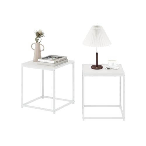 Furinno CAMNUS Side Table Set of 2, Metal Frame End Table, Night Stand, Bedside Table, for Living Room, Bedroom, Solid White