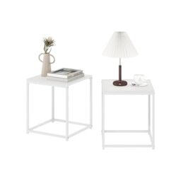 Furinno CAMNUS Side Table Set of 2, Metal Frame End Table, Night Stand, Bedside Table, for Living Room, Bedroom, Solid White
