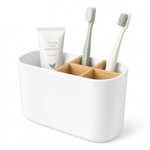 Electric Toothbrush Holder,Bathroom 5 Slots Organiser,White - 5 Slots with Detachable Dividers, Electric Toothbrush Holder for Bathroom Apartment Kitchen Office Vanity