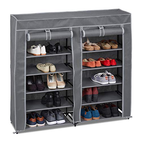 Relaxdays Shoe Storage, Rack, 12 Shelves, Compartment, Holds 36 Pairs of Shoes, HxWxD: 107x115x30 cm, Anthracite