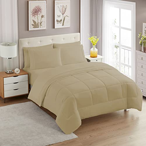 Sweet Home Collection Ultra Soft Down Alternative Set & Luxurious Bed Sheets, Polyester, Taupe, Twin