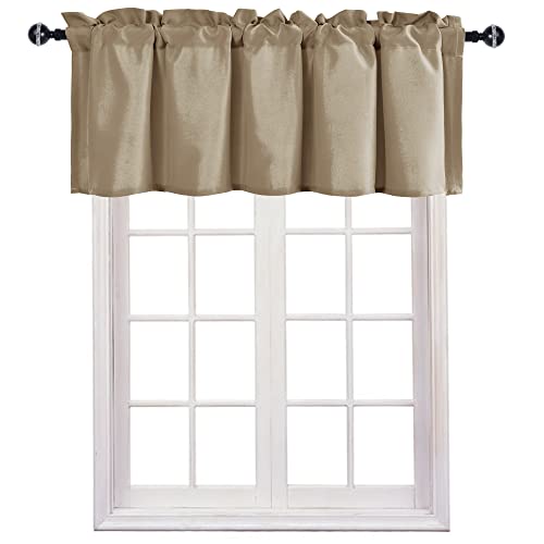 JIUZHEN Valance Curtains for Kitchen/Living Room/Basement/Bathroom Window, Thermal Insulated Short Rod Pocket Curtain Panels, Taupe, 60 x 18 Inches, 1 Panel