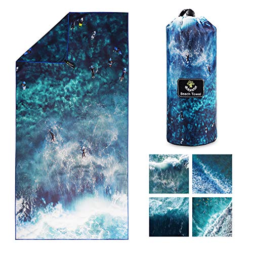 4Monster Quick Dry Beach Towel, Ultra Absorbent Microfiber Travel Towel, Lightweight & Compact for Beach, Swimming, Camping, Pool, Water Sports & Yoga