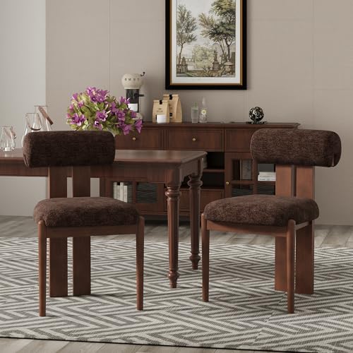 Dining Chairs Set of 2, Dining Room Chairs Upholstered Chenille Fabric, Wooden Kitchen Chairs with Padded Seat & Solid Wood Frame, Modern Accent Chairs for Living Room Bedroom Restaurant,Dark Brown