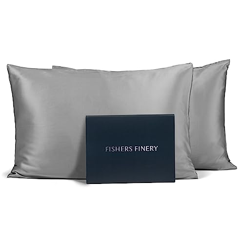 Fishers Finery 25mm 100% Pure Mulberry Silk Pillowcase Set (Silver King 2 Pack)