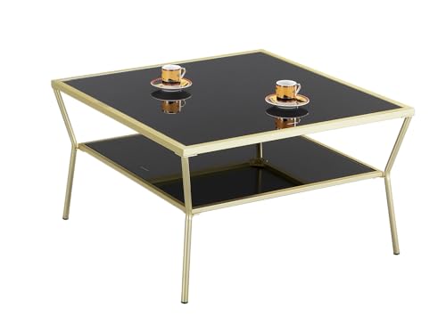 ASPECT Fusion Glass Coffee/Side End Table, Brass/Black, 70 x 70 x 40 cm