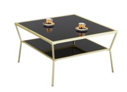 ASPECT Fusion Glass Coffee/Side End Table, Metal, Brass/Black, 70 x 70 x 40 cm