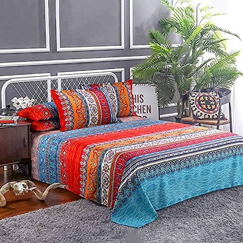 "DJY Boho Sheets Set (4 PCS) Boho Full Size Colorful Tribal Striped Bed Sheets 14"" Deep Pocket Ethnic Fitted Sheet Bohemian Flat Sheets 2 Pillowcases"